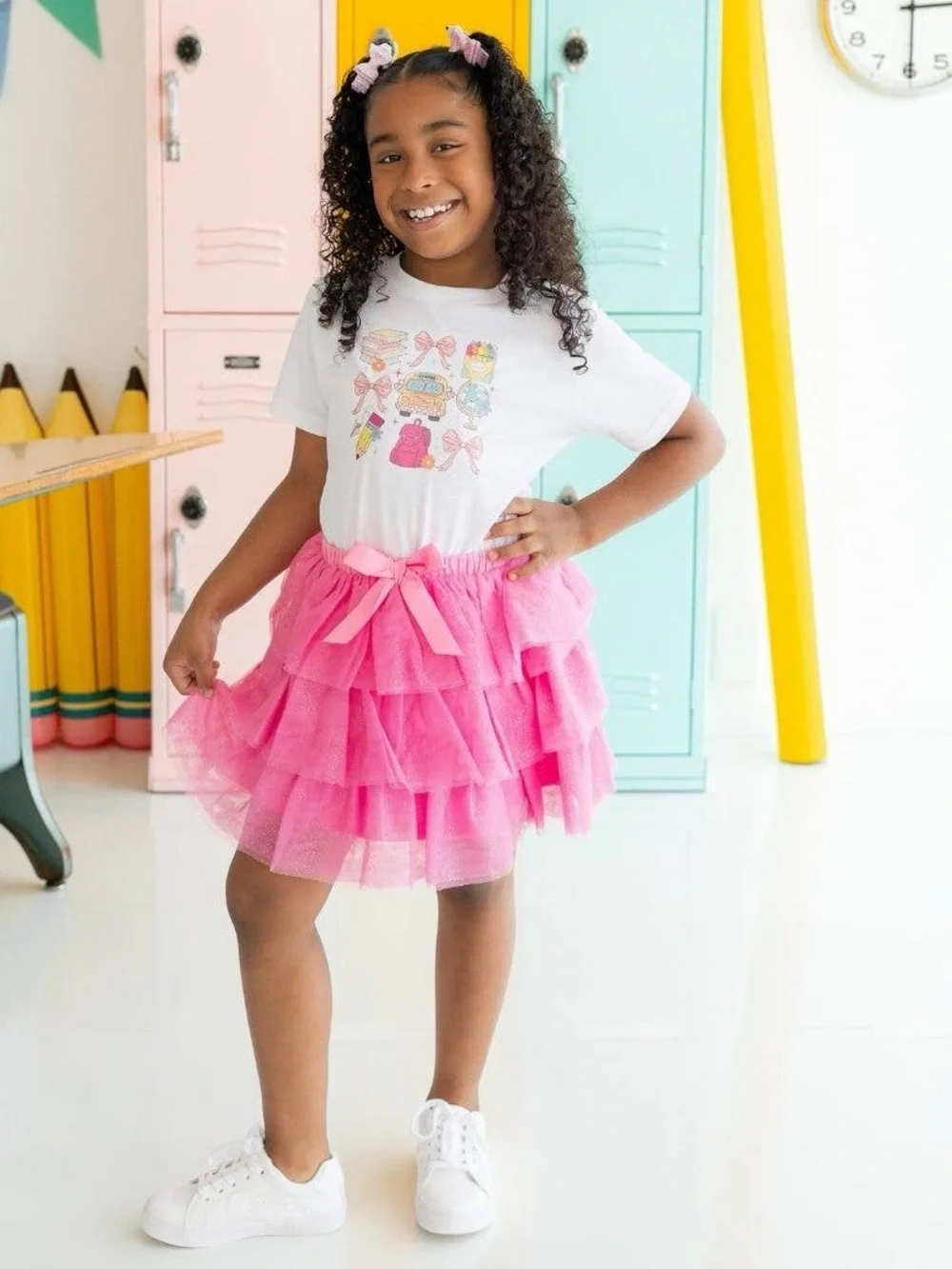 Sweet Wink Pink Glitter Pencil Hair Bows for Kids Back to School